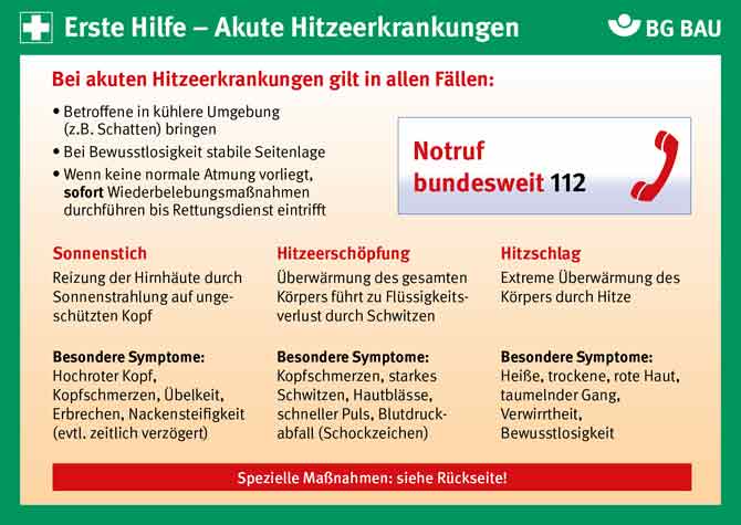 rste-Hilfe-Rettungskarte Akute Hitzeerkrankungen