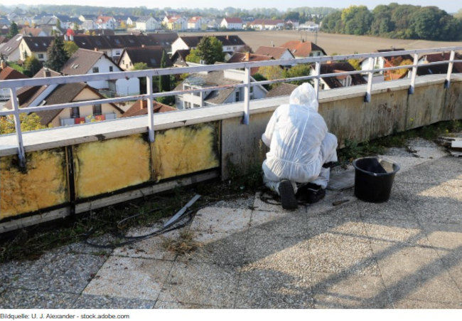 Professionelle Asbestsanierung auf einem Dach.