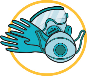 Grafik Persönliche Schutzausrüstung für Arbeiten mit asbesthaltigem Staub oder Material.