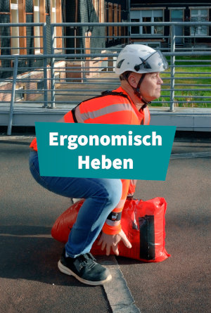 Screenshot von TikTok mit dem Titel "Ergonomisch Heben". Aufsichtsperson Denny zeigt, wie man eine Last richtig vom Boden hebt.