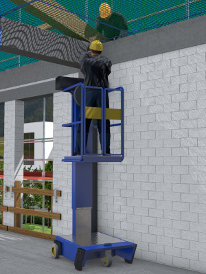 Ein Bauarbeiter bei Arbeit auf einer Kleinsthubarbeitsbühne.