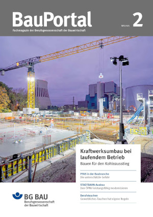 Titelbild der Ausgabe BauPortal 2-2025, das die Baustelle am Berliner Heizkraftwerk Reuter West zeigt
