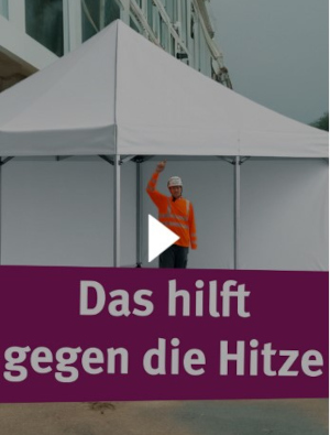 Screenshot von TikTok mit einem Wetterschutzzelt und dem Titel "Das hilft gegen die Hitze".