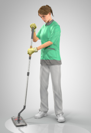 Eine Frau wischt den Boden mithilfe eines Teleskopstiels.