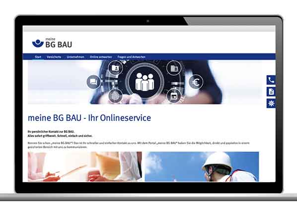 Startseite des Portals „meine BG BAU für Unternehmen“.