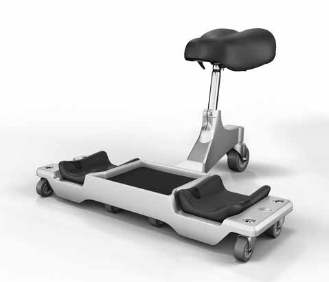 Arbeitsschutzprämie Knierollwagen bestehend aus Rollbrett mit Sitz und einer ebenen Fläche für die Knie.